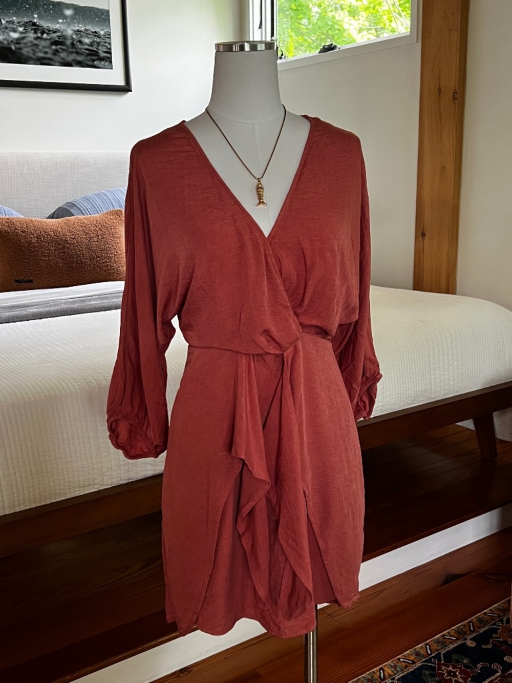Anthropologie | Tie-Front Wrap Mini Dress | Size US 4 | Linen Blend